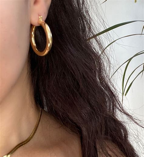 Thick 18k Gold Filled Hoops Chunky Gold Hoops Medium Gold Etsy