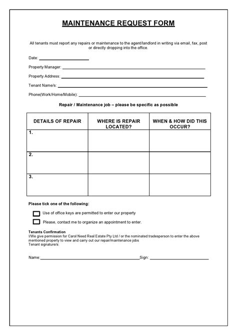 Free Printable Maintenance Request Form Template Printable Templates