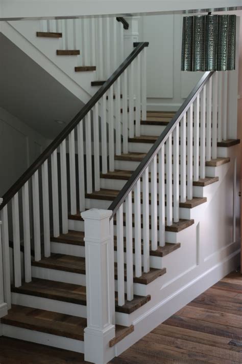 But the banister on our stairs was so beat up in some areas. white wood stair railing - Staircase design