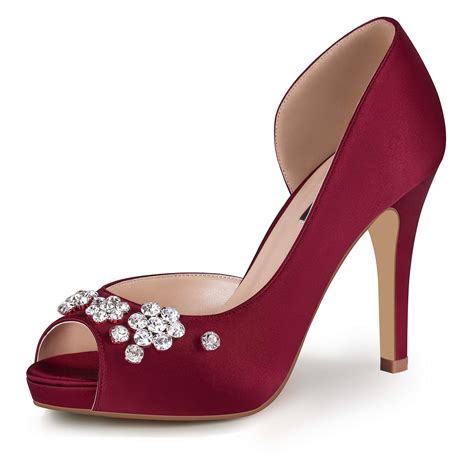 Erijunor E0105c Womens Peep Toe Platform High Heel Rhinestones Satin Evening Prom Wedding Shoes