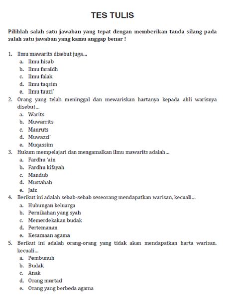 Soal pilihan ganda aplikasi akuntansi program myob pilih jawaban yang paling tepat diantara a, b, c, d, atau e dengan memberi tanda silang (x) pada lembar jawaban yang telah disediakan. Soal Pilihan Ganda Tentang Mawaris Dan Jawabannya - Dunia Sekolah ID