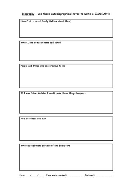 Autobiographical Notes Writing Biography Lesson Plan For 3rd 4th