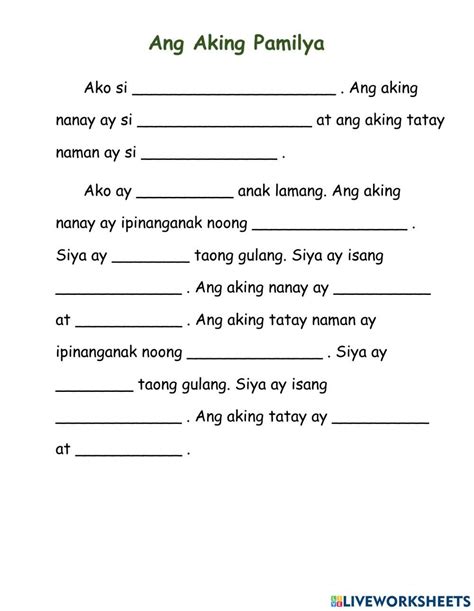 Ang Aking Pamilya Interactive Worksheet Live Worksheets