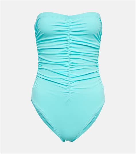 Karla Colletto Basics Ruched Bandeau Swimsuit In Capri Modesens