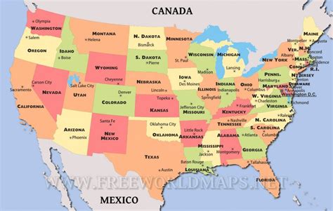 Map Of United States With State Names And Capitals Printable Map