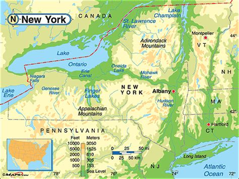 New York Physical Map By From Worlds Largest Map