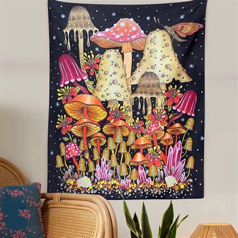 Mushroom Tapestry Wall Hanging Psychedelic Botanical Boho Decor Wall