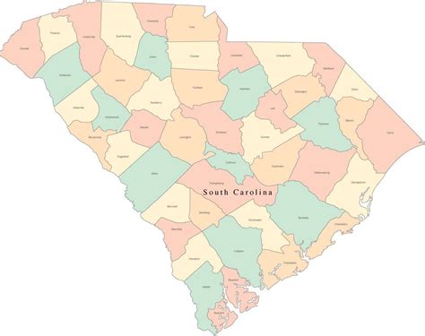 Multi Color South Carolina Map With Counties And County Names