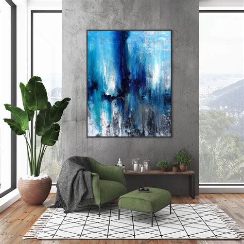 Abstract Painting Blue Abstract Canvas Art Large Wall Art | Etsy
