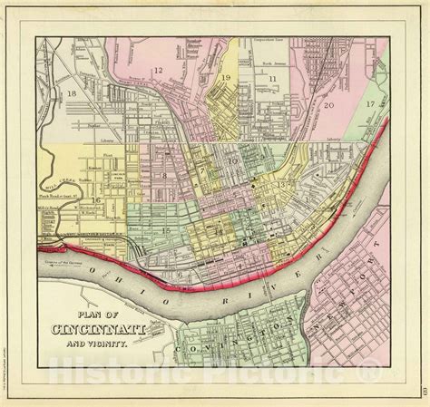 Historic Map 1890 Cincinnati Vintage Wall Art Historic Pictoric