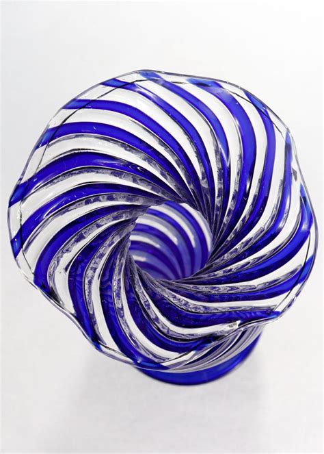 Mid Century Modern Venetian Murano Blue And White Swirl Italian Art Glass Vase For Sale At 1stdibs