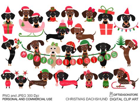 Christmas Dachshund Digital Clip Art For Personal And Etsy