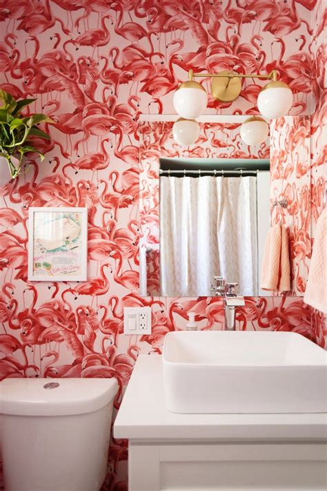 Here are our bathroom decor recommendations. Mid-Century Resort Inspired Flamingo Bathroom Refresh - Melodrama | Bathroom wallpaper, Flamingo ...