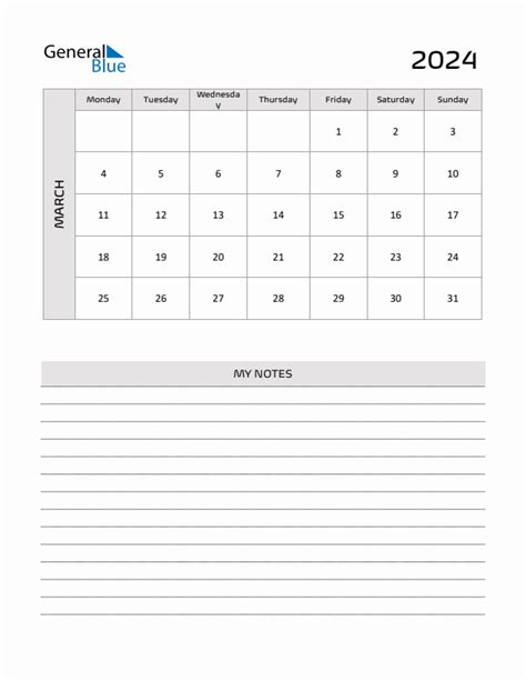 March 2024 Monthly Calendar Templates With Monday Start