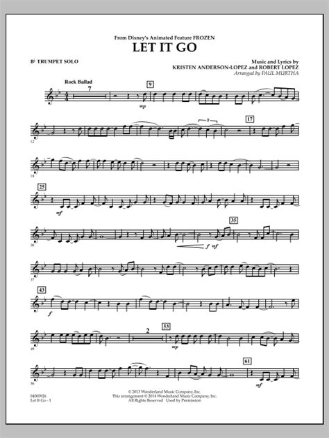 Let It Go From Frozen Bb Trumpet Solo Sheet Music Paul Murtha