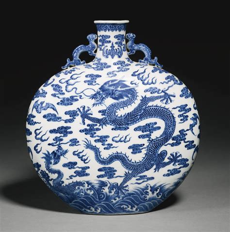 A Rare Blue And White ‘dragon Moonflask Qing Dynasty Qianlong Period