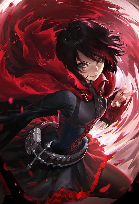 Hd Wallpaper Female Anime Character Sakimichan Rwby Ruby Rose Red