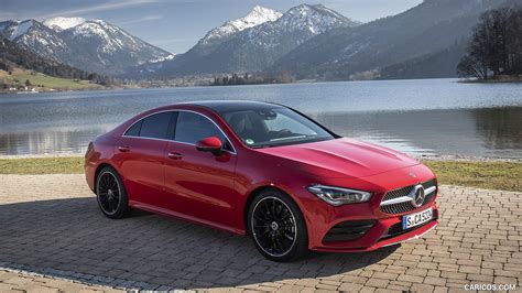 2020 Mercedes Benz Cla 250 4matic Coupe Amg Line Color Jupiter Red Front Three Quarter