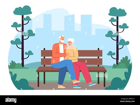 Affectionate Couple Sitting Bench Relaxing Stock Vector Images Alamy