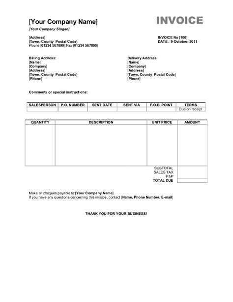Free Word Invoice Template Sample 2 Download Invoiceberry