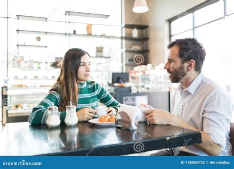 Couple Having Serious Discussion In Cafe Stock Image Image Of