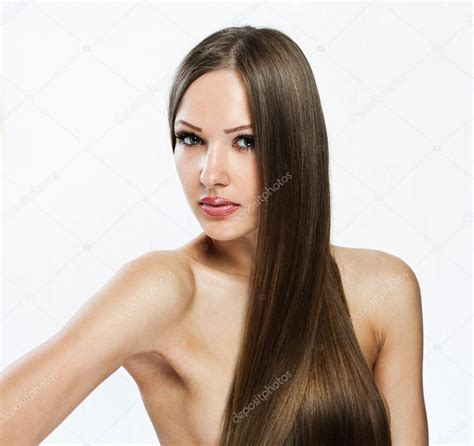 Portrait Of Beautiful Woman With Long Hair Covering Her Naked Body