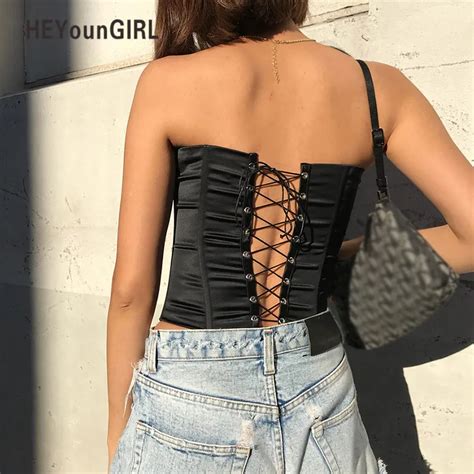Buy Heyoungirl Black Backless Wrap Bandeau Top Sleeveless Strapless Crop Tops