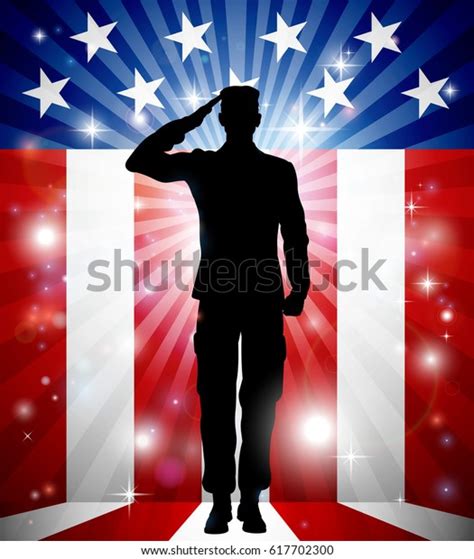 Us Soldier Saluting Front American Flag Stock Vector Royalty Free