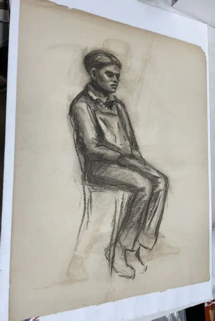 ORIGINAL CHARCOAL PENCIL Sketch Of A Boy Sitting X