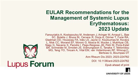 EULAR Recommendations For The Management Of Systemic Lupus Erythematosus Update