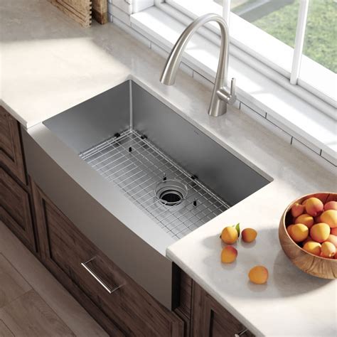Stainless steel is a pretty common material used for kitchen sinks. Kraus KHF20033 33 Inch Farmhouse Single Bowl Stainless ...
