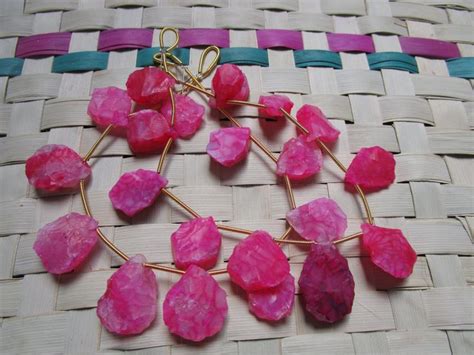 Full Strand Pink Chalcedony Hammer Beads Semi Precious Gemstone