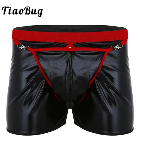 Tiaobug Mens Wetlook Faux Leather Gay Men Sex Underwear Crotchless