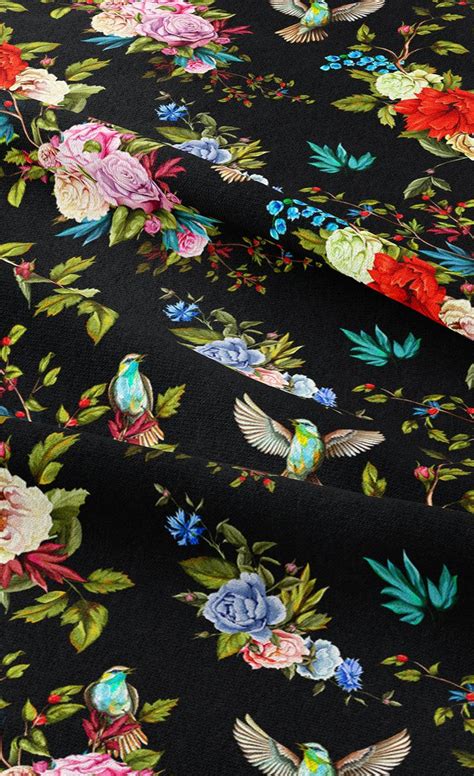 Digital Print Velvet Fabric Of Rose And Bird Pattern For Etsy In 2021