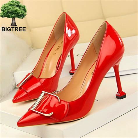 Bigtree Classics Belt Buckle Womens Office Shoes Sexy Pointed Toe Shallow Women Pump Solid