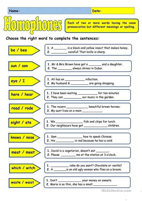 Homophones 1 English Esl Worksheets For Distance Learning And