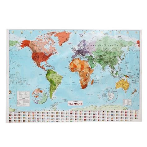 Large Map Of The World Poster With Country Flags Wall Chart Home Date