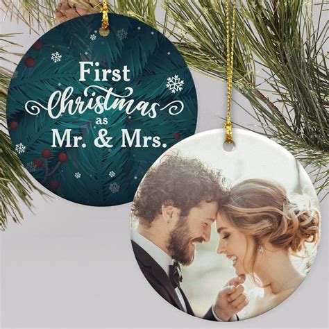 Personalized First Christmas As Mr Mrs Photo Double Sided Ornament