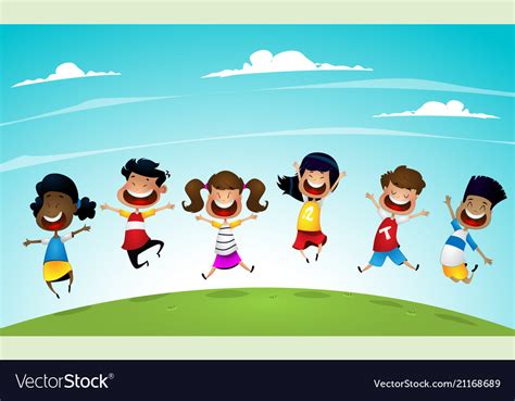 Happy School Multiracial Children Joyfully Jumping