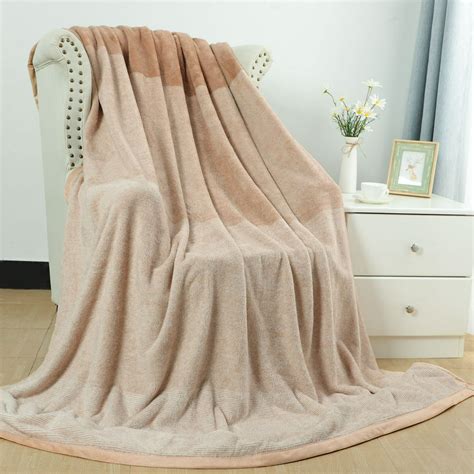 Unique Bargains Soft Warm Fuzzy Microfiber Gradient Blanket Beige Twin