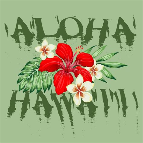 Hawaii Aloha Tropical Flowers Design Colored Stock Vector