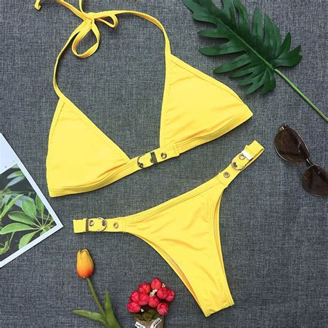 Sexy Adjust Buckle Thong Bikini Brazilian Swimwear Women Swimsuit Female Micro Two Pieces