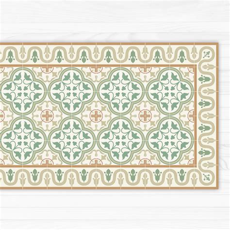 Linoleum Rug Printed With Green Tiles Pattern With Decorative Etsy