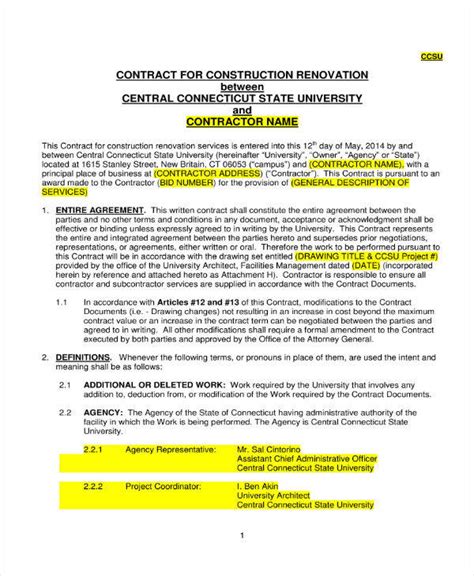 4 Bathroom Renovation Contract Templates Pdf