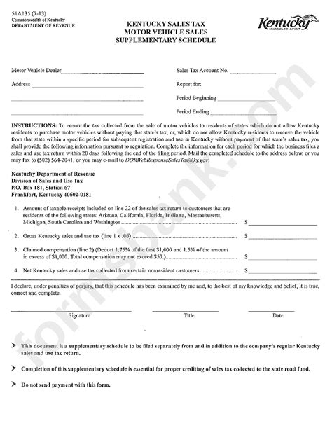Fillable Form 51a135 Kentucky Sales Tax Motor Vehicle Sales