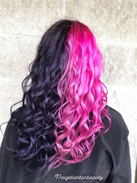 Bubblegum Pink And Black Half And Half Hair At Salon Blk Of