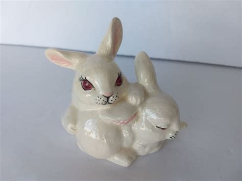 Vintage Handpainted Ceramic White Bunnies W Red Eyes Etsy White Bunnies Hand Painted