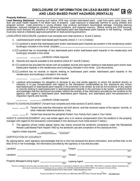 Free Arizona Lead Based Paint Disclosure Form Pdf Template Form