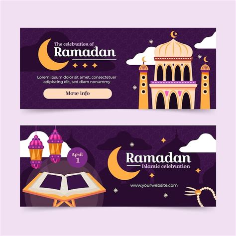 Free Vector Flat Ramadan Horizontal Banners Set