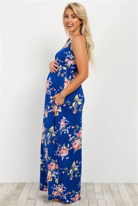 Floral Printed Maternity Maxi Dress Sleeveless Cinched At Waist Rounded Neckline This Style